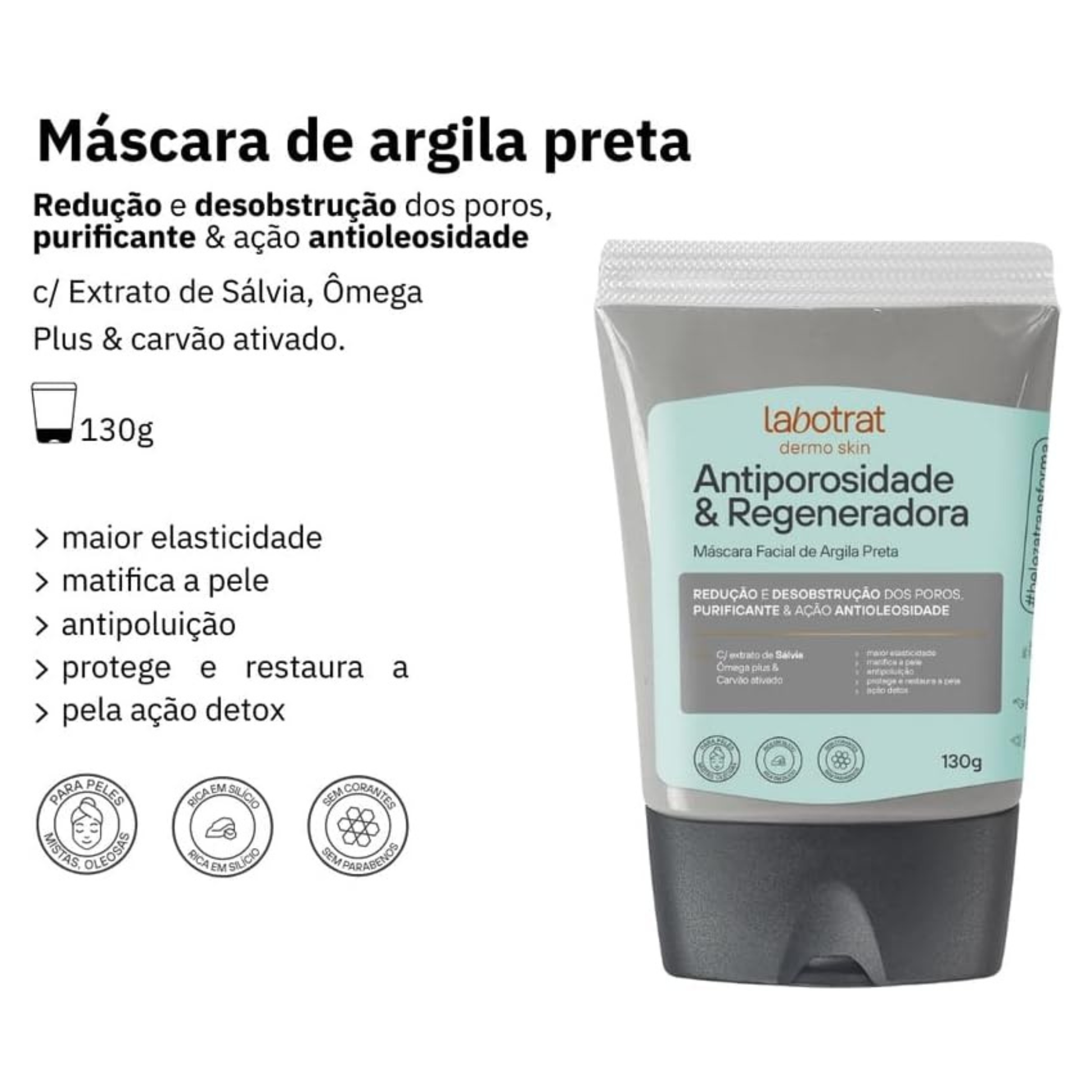 Máscara Antioleosidade e Regeneradora Labotrat – Argila Preta 130g