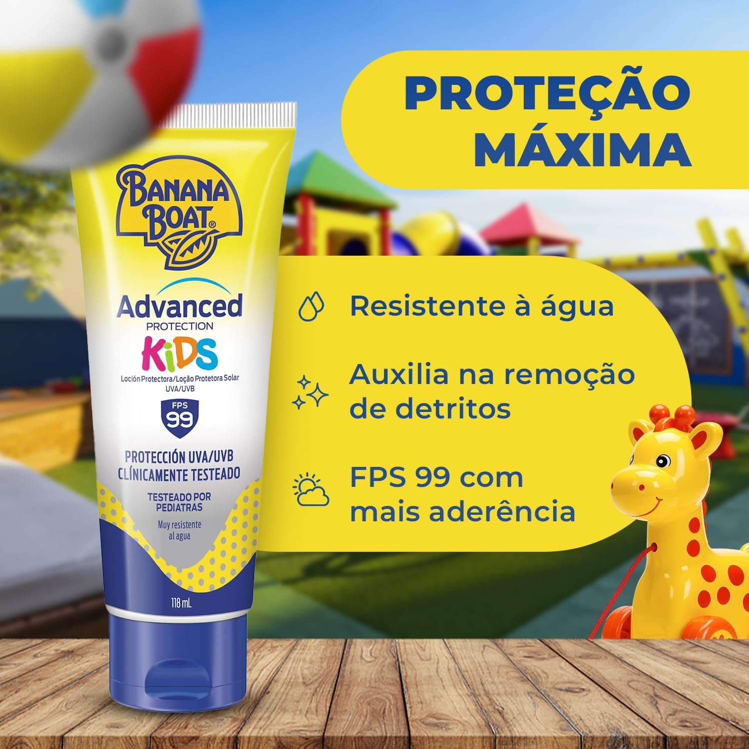 Banana Boat Protetor Solar Kids FPS 99 118ml – Resistente à Água, UVA/UVB, Não Oleoso