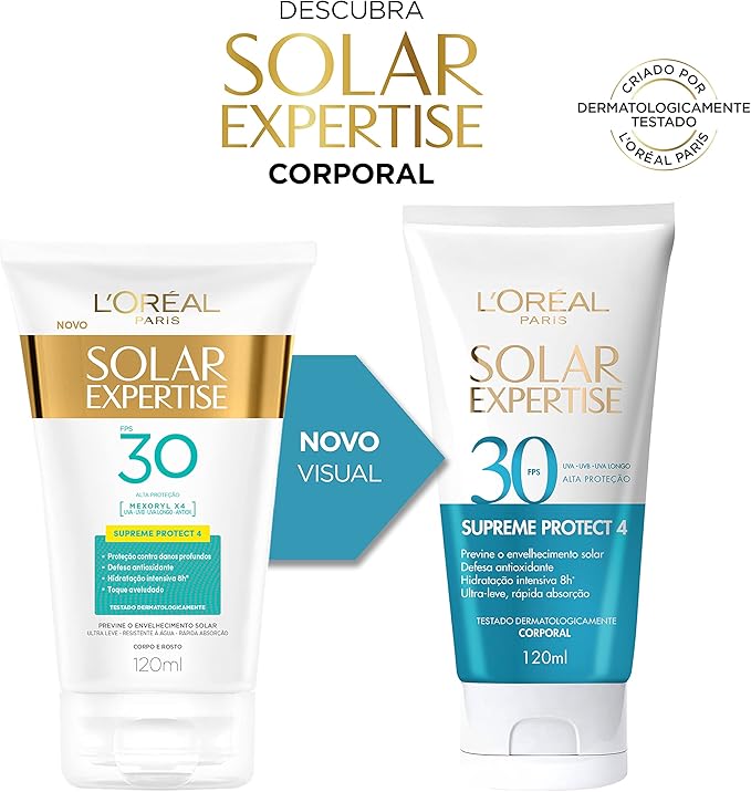 L'Oréal Paris Solar Expertise Supreme Protect Protetor Solar Corporal com Defesa Antioxidante, Hidratação Intensiva, Previne Manchas Solares e Resistente à Água