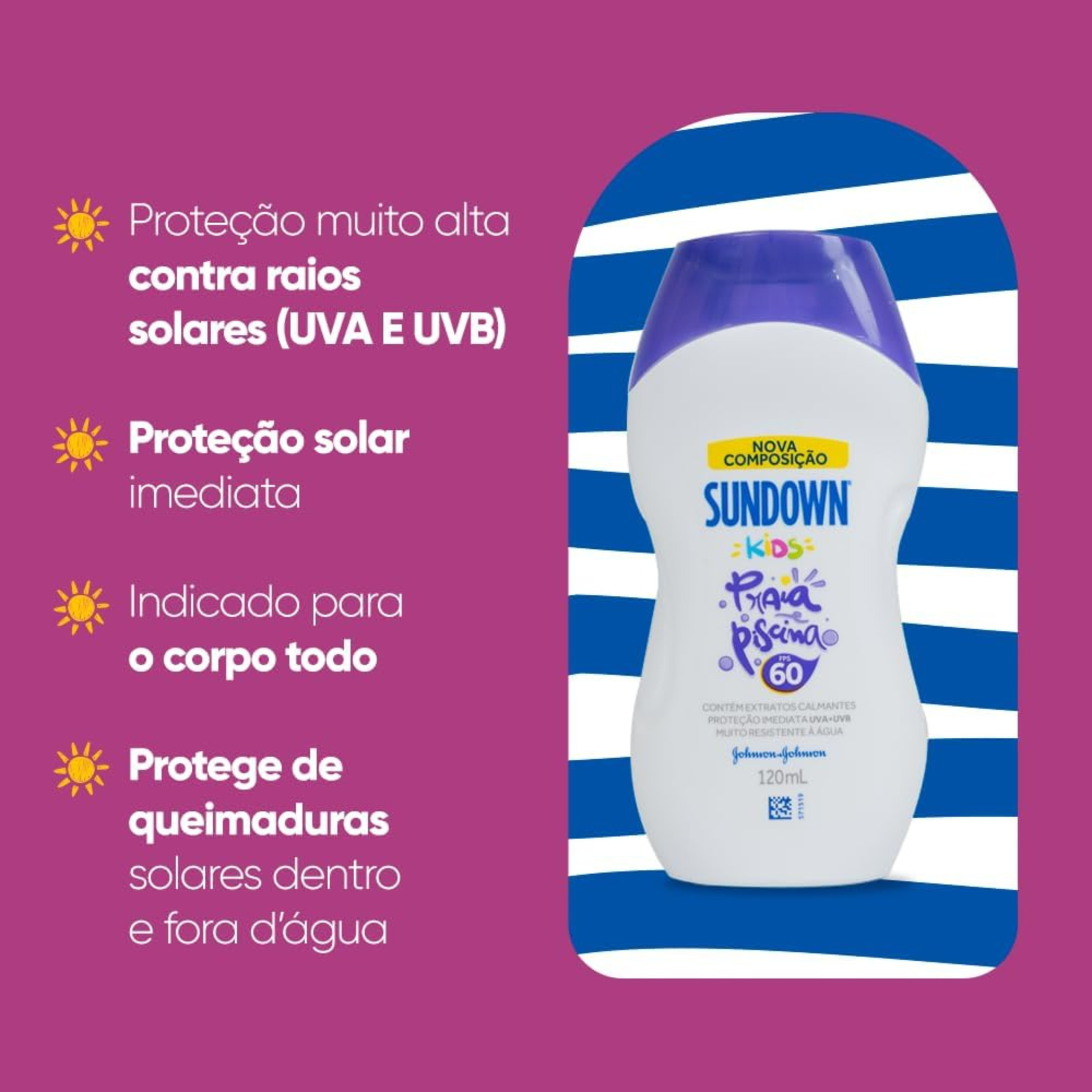Sundown Kids Protetor Solar Infantil FPS 60 – 120ml (Corpo e Rosto)